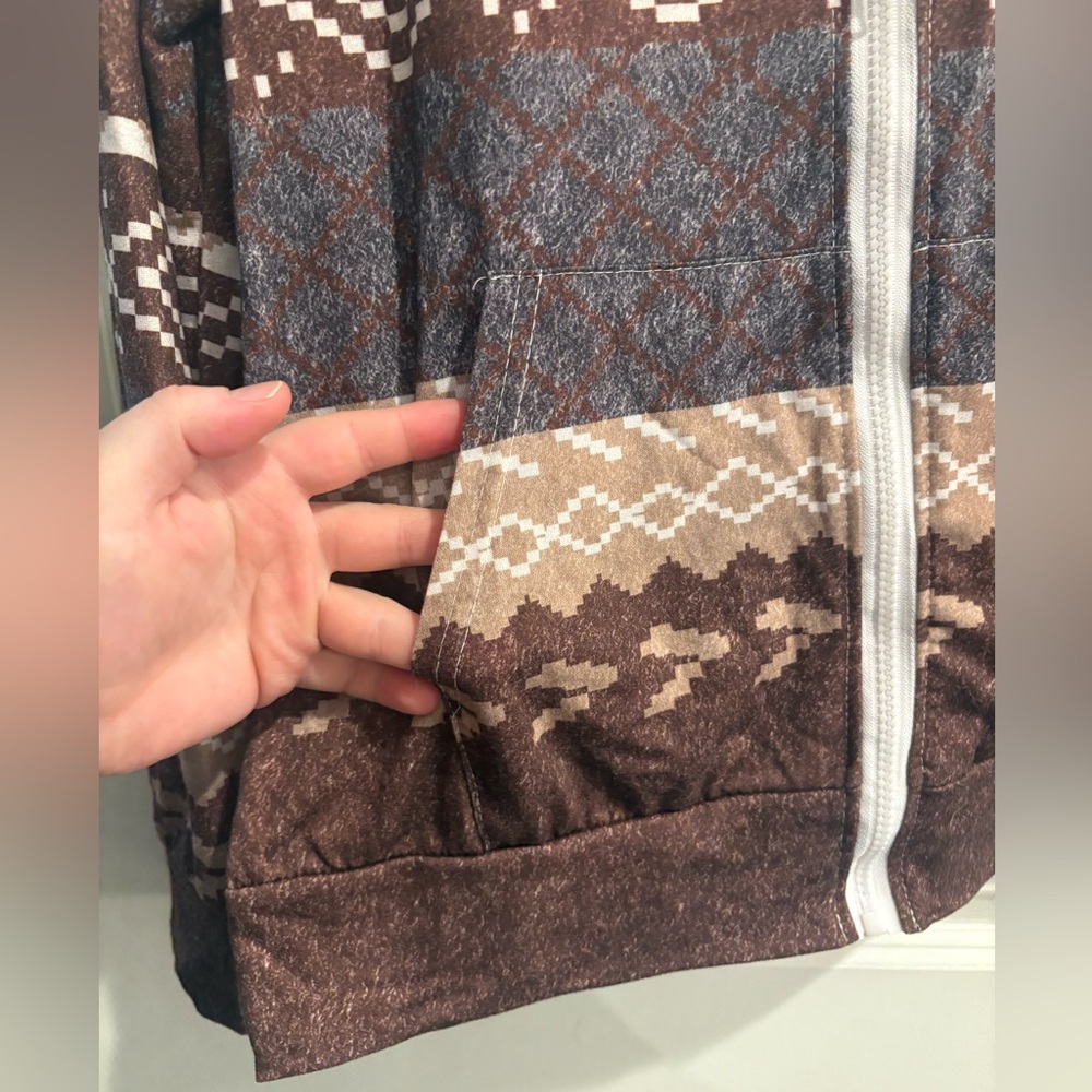 Brown Patterned Zip-up Jacket - Picture 5 of 7